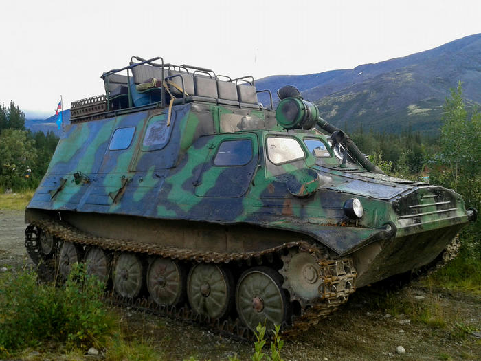 Tracked Cargo Carrier parked by the lifeguard station